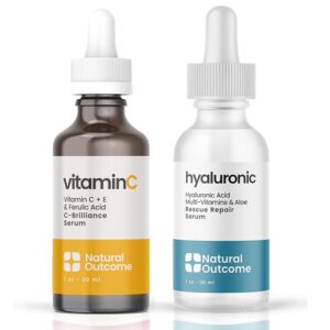 Coffret sérum visage : sérum hydratant à l'acide hyaluronique et sérum visage à la vitamine C - Lot de deux kits de sérum visage anti-âge 28 g chacun, végétalien, sans cruauté et sans parfum
