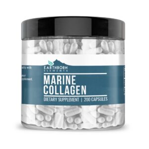 Peptides de collagène Earthborn Elements (200 capsules) Collagène de poisson hydrolysé, sans OGM, sans parfum, biodisponible (portion de 960 mg)