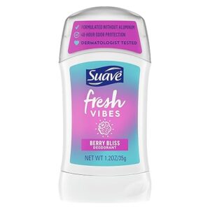 Déodorant en stick Suave Fresh Vibes, sans aluminium, protection déodorante 48 heures, déodorant corporel testé dermatologiquement Berry Bliss, 34 g