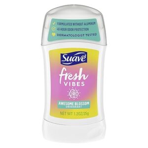 Déodorant en stick Suave Fresh Vibes, sans aluminium, protection 48 heures, Awesome Blossom, déodorant corporel testé dermatologiquement, 34 g