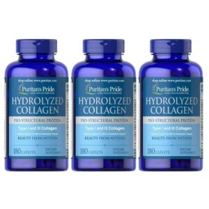 Puritan's Pride, protéine prostructurale de collagène hydrolysé pour hommes et femmes 1 000 mg, complément alimentaire pour la peau, les os et les articulations, 180 capsules