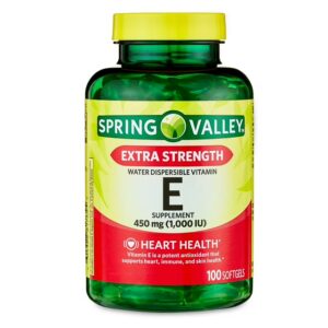 Capsules molles de vitamine E extra-fortes dispersibles dans l'eau Spring Valley, 450 mg (1 000 UI), 100 unités