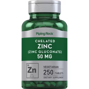 Complément de zinc chélaté Piping Rock 50 mg | 250 comprimés | Gluconate | Végétarien, sans OGM, sans gluten