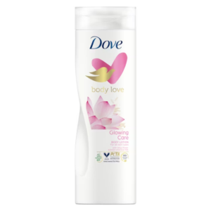 Lait corporel DOVE Body Love Glowing Care, composé d'huiles 100 % naturelles, d'extrait de fleur de lotus et de lait de riz, jusqu'à 48 heures d'hydratation, 400 ml